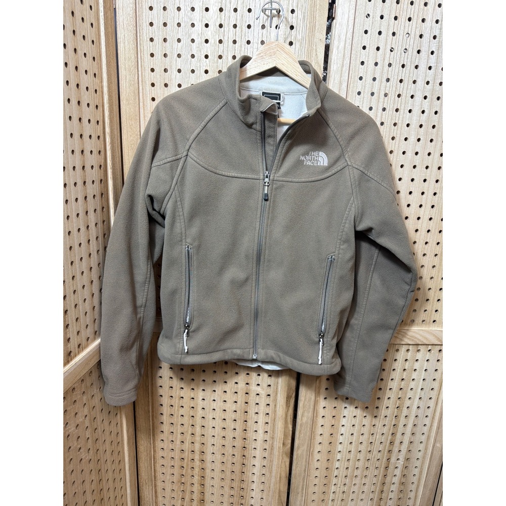 The North Face Womens Full Zip Fleece Jacket Taupe Brown‎ Small Mock Neck Sporty